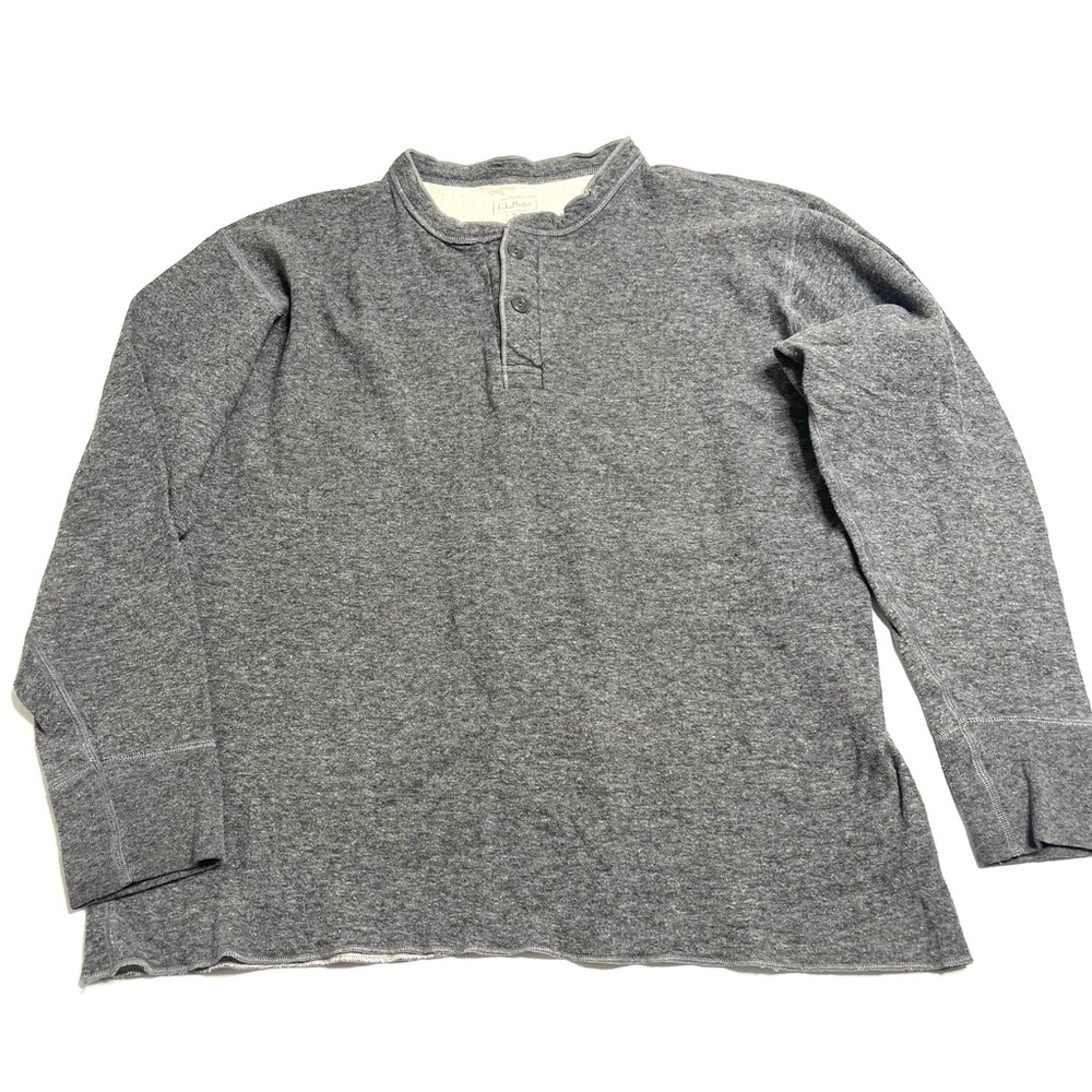 LL Bean Grey Double Thermal Henley Tee Shirt